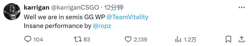 FaZe赛后动态 karrigan：ropz发挥太棒了！